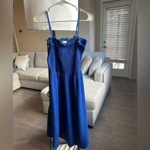 H&M Royal Blue Dress Ruffle Trimmed Smocked